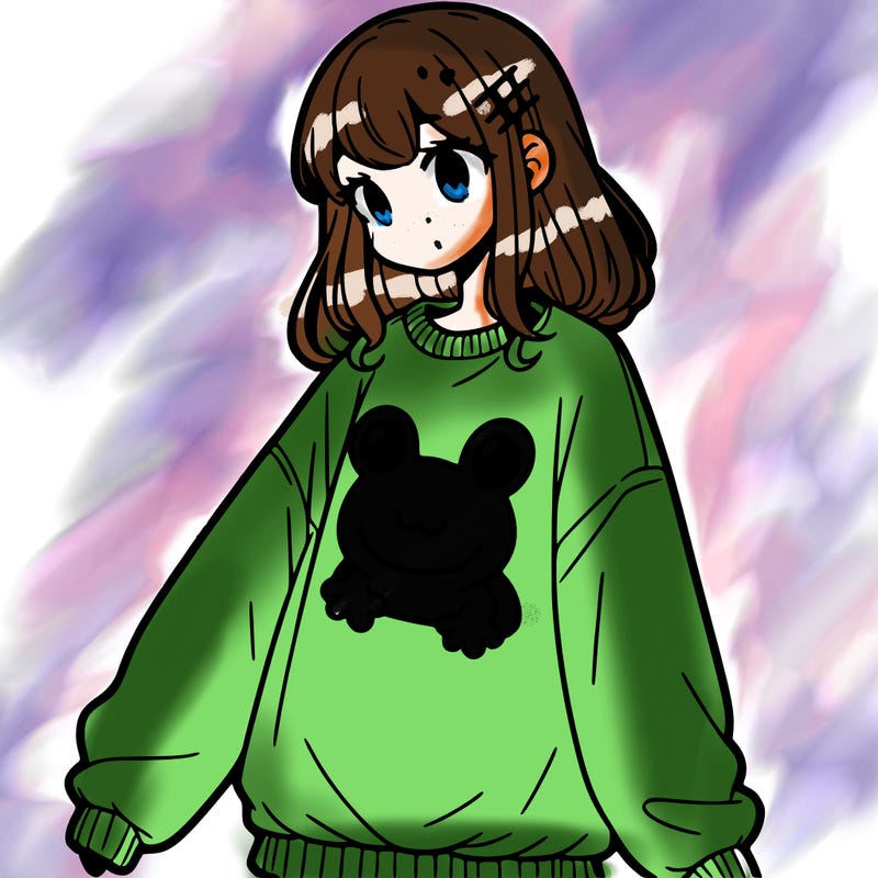 girl wearing frogging sweatshirt