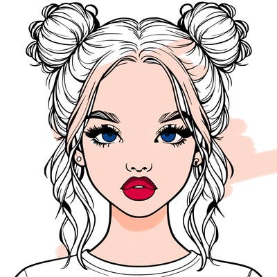 realistic girl with two buns in hair and lips