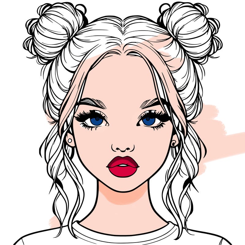 realistic girl with two buns in hair and lips