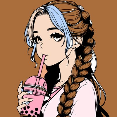 realistic girl with braided hair drinking boba