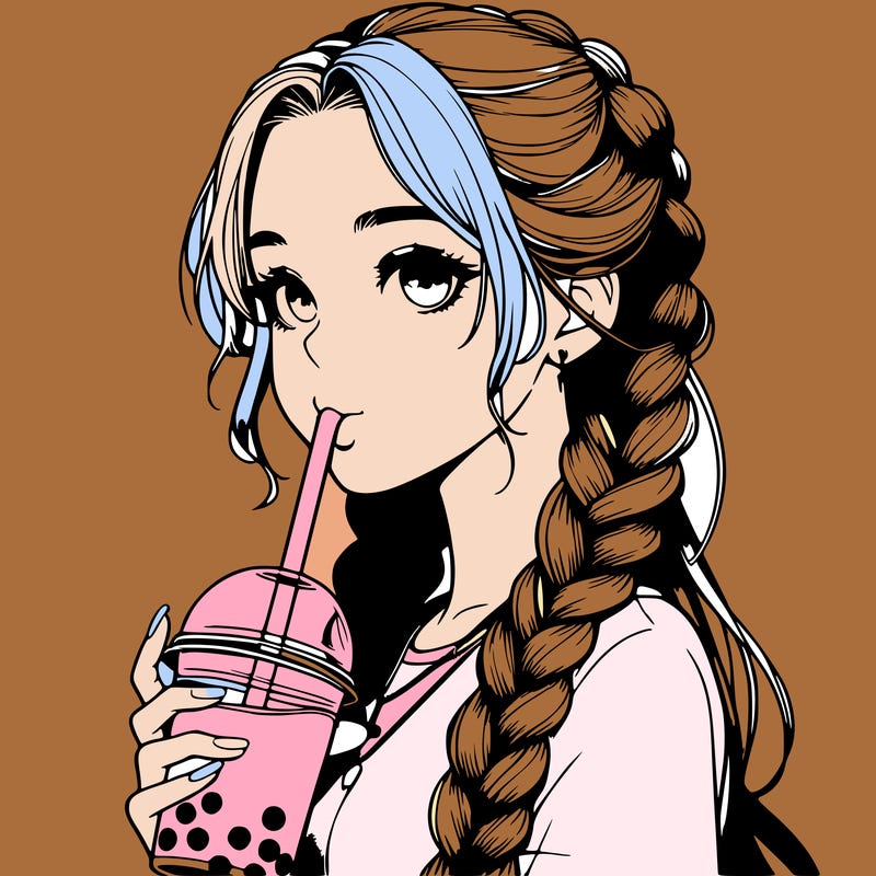 realistic girl with braided hair drinking boba