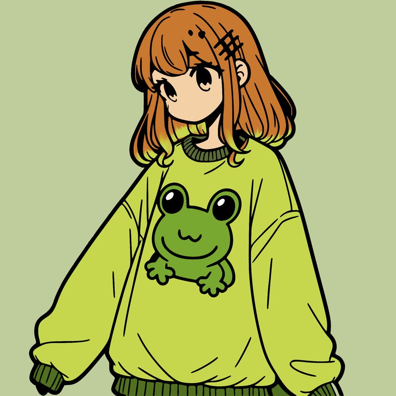 girl wearing frogging sweatshirt