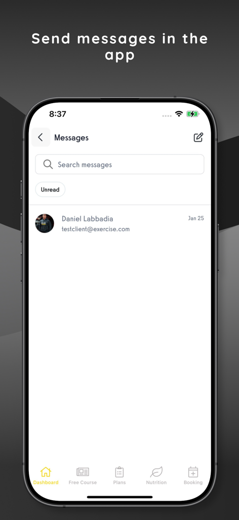 Jacked Javelin - Der In-App-Nachrichtenbildschirm von Jacked Javelin zeigt eine Nachricht vom Trainer Daniel Labbadia
