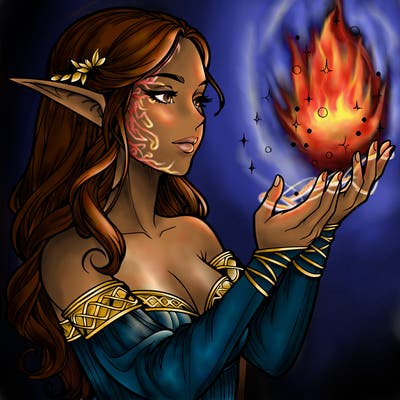 realistic elf girl doing magic