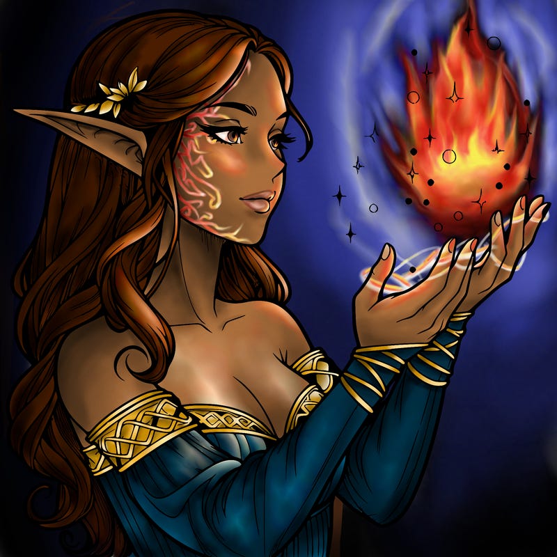 realistic elf girl doing magic