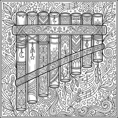 Embark on a musical coloring journey with this beautifully detailed pan flute design, perfect for teens seeking a relaxing and engaging artistic challenge. Explore intricate patterns and musical elements, ready for your creative touch.