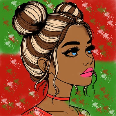 realistic girl with buns on the top of her head