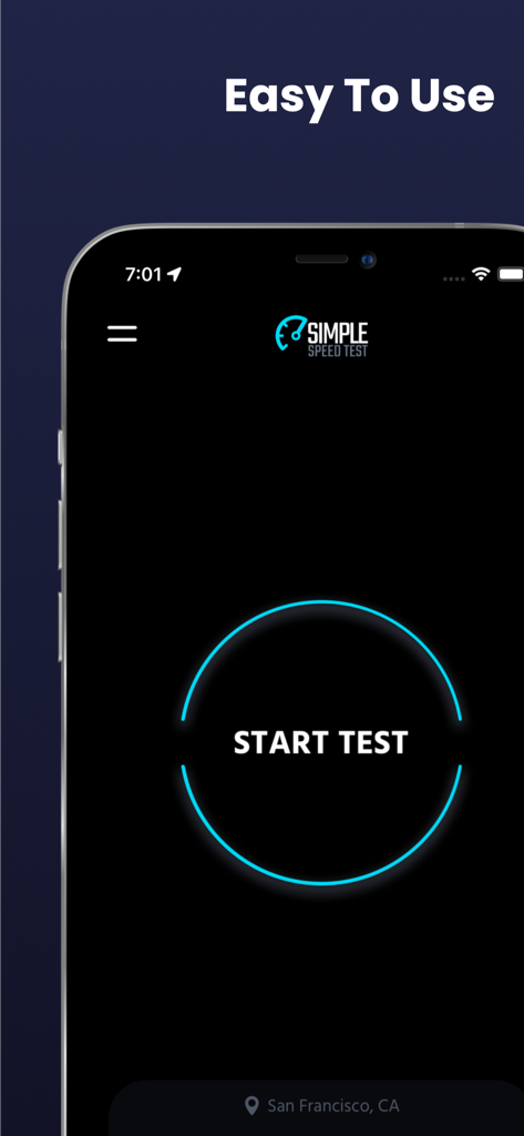 Internet Speed Test - 5G 4G - Interface of the Internet Speed Test app showing a large Start Test button on a dark background