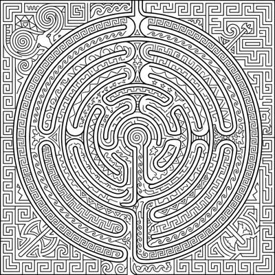 Embark on an artistic journey with this mesmerizing Cretan Labyrinth Patterns coloring page. Discover intricate designs inspired by ancient Greek myths, perfect for a relaxing and detailed coloring session.