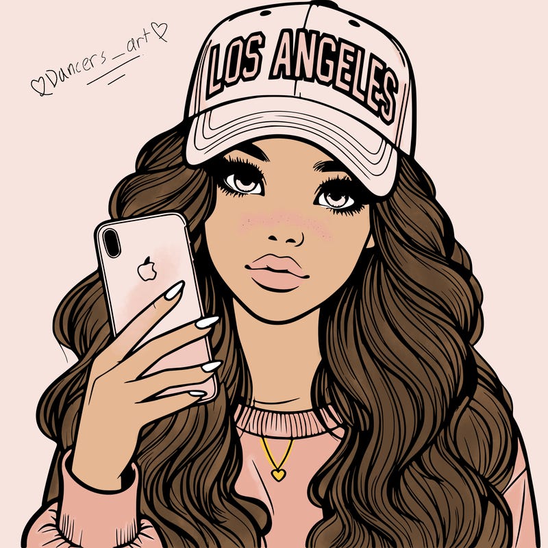 realistic beautiful girl wearing los ángeles cap holding an iphone