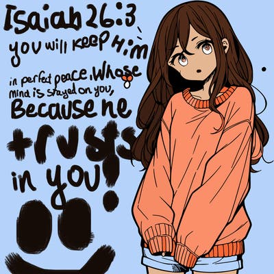 manga teen girl  in a sweater and baggy pants