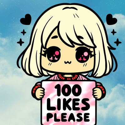 cute girl holding a sign saying 100 likes please