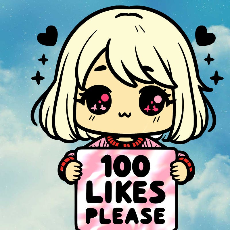 cute girl holding a sign saying 100 likes please