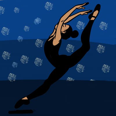 gymnast doing a leap in a leotard with a bent back leg