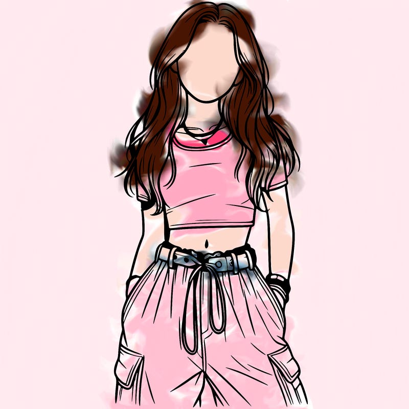 realistic girl with baggy pants and croptop