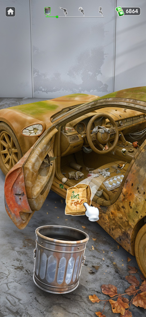 Car Wash Games: Repair Garage - Cleaning trash from a muddy car interior in the Car Wash Games Repair Garage app