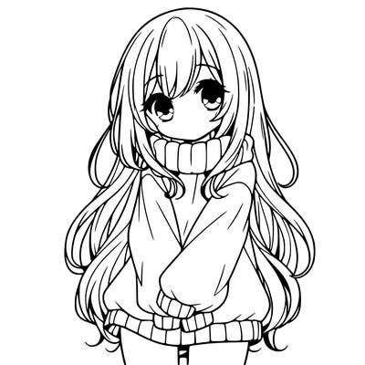 cute manga girl with long sweater