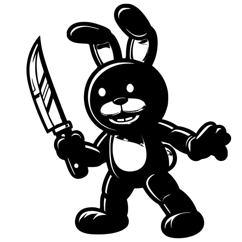 yellow rabbit animatronic with a knife