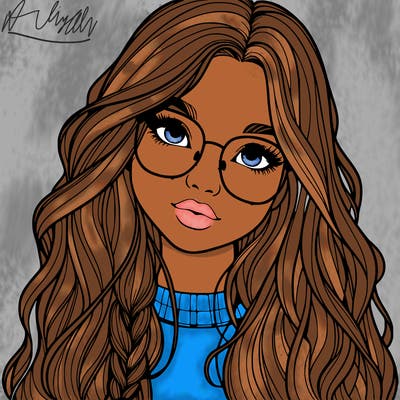 girl with long hair and freckles and glasses realistic