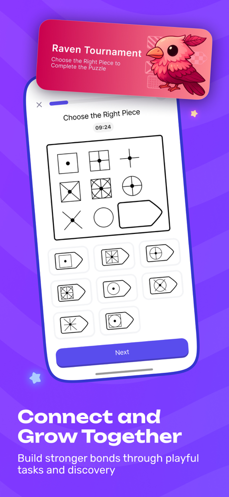 Child solving a pattern recognition puzzle in the DragonFamily app Raven Tournament