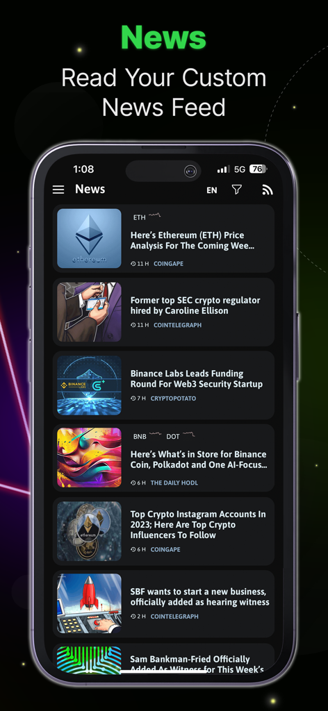 모바일 앱의 사용자 정의 가능한 암호화폐 뉴스 피드 인터페이스