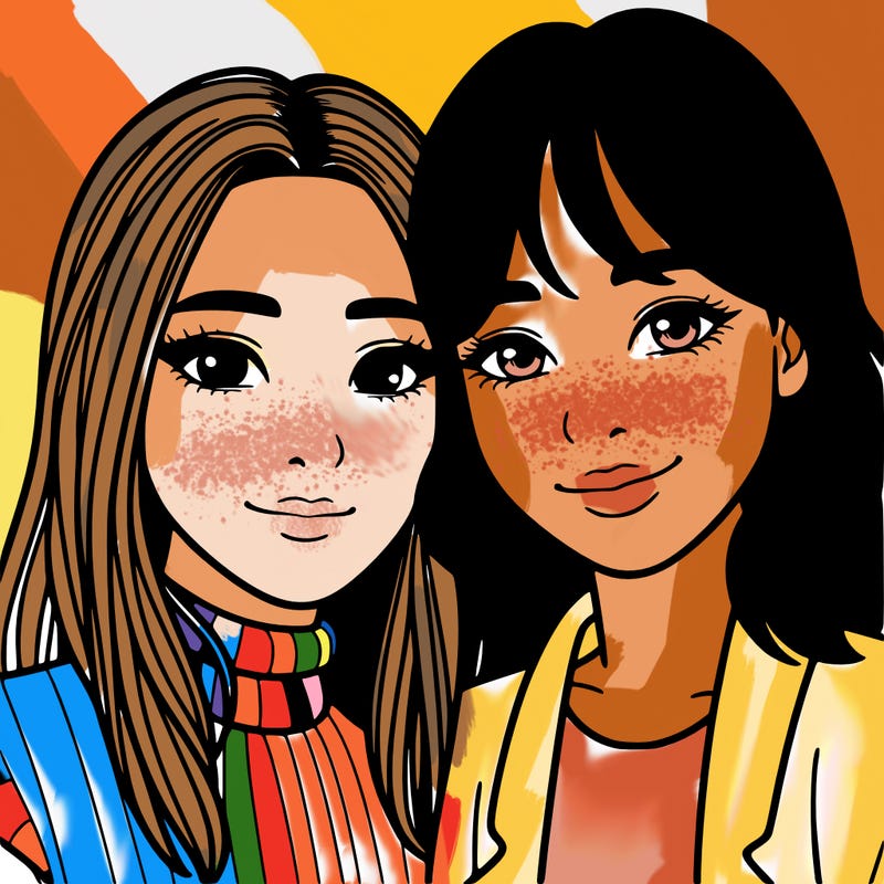 asian woman being in a couple with a latina woman realistic