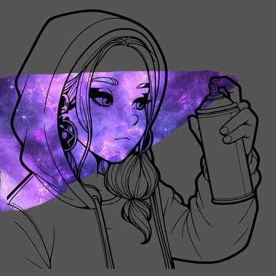 a realistic girl, spray painting