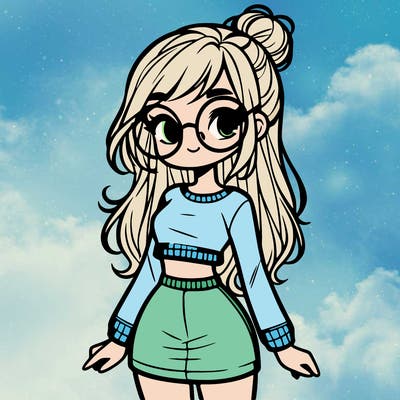 cute girl wearing glasses skirt and crop top