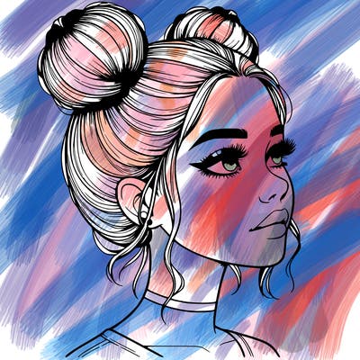 realistic girl with buns on the top of her head