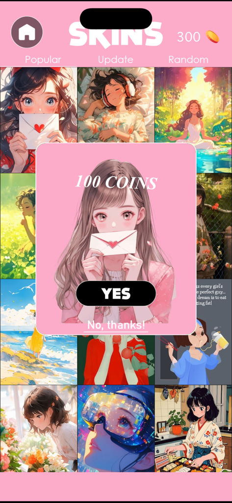 Top Anime Girl Wallpaper - Galerie de fonds d'écran de filles d'anime avec une fenêtre contextuelle pour débloquer une nouvelle apparence pour 100 pièces