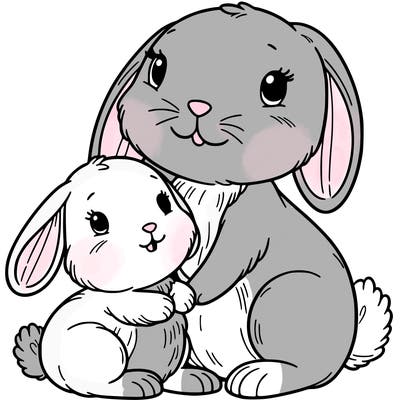 baby bunny with mama bunny