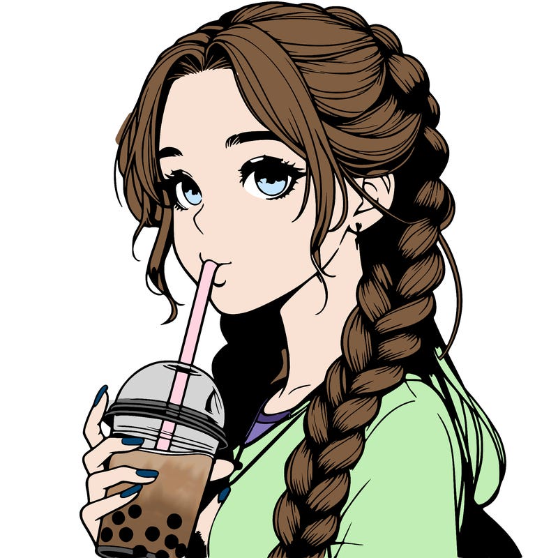 realistic girl with braided hair drinking boba