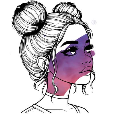 realistic girl with buns on the top of her head