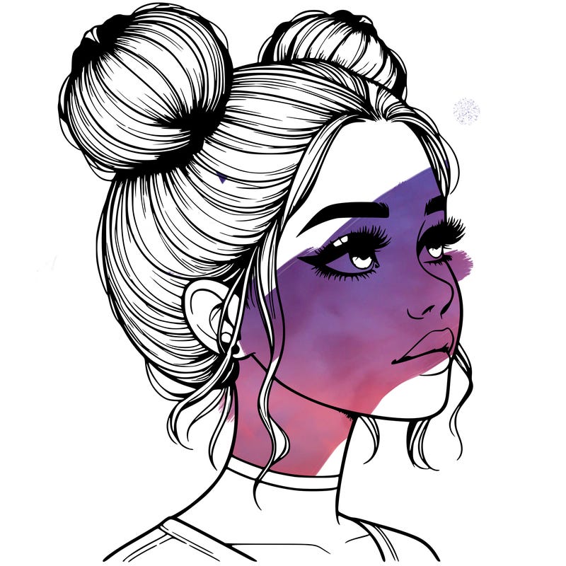 realistic girl with buns on the top of her head