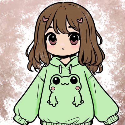 girl wearing frogging sweatshirt