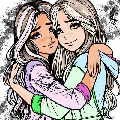 realistic girls hugging