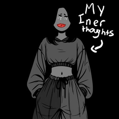 realistic girl faceless with baggy pants and a crop top