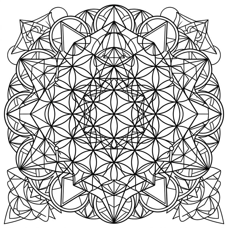 Dive into a world of ancient wisdom and intricate design with this beautiful Sacred Geometry Mandala coloring page. Explore the mesmerizing patterns of the universe, offering a deeply calming and creative experience for all ages.