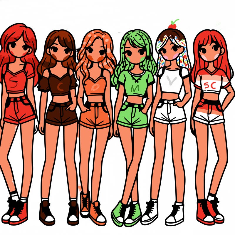 a group of girls wearing crop tops and shorts