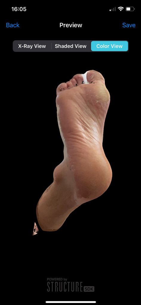 Orthotica Pocket 3D - Preview of a color 3D foot scan for orthotic modeling