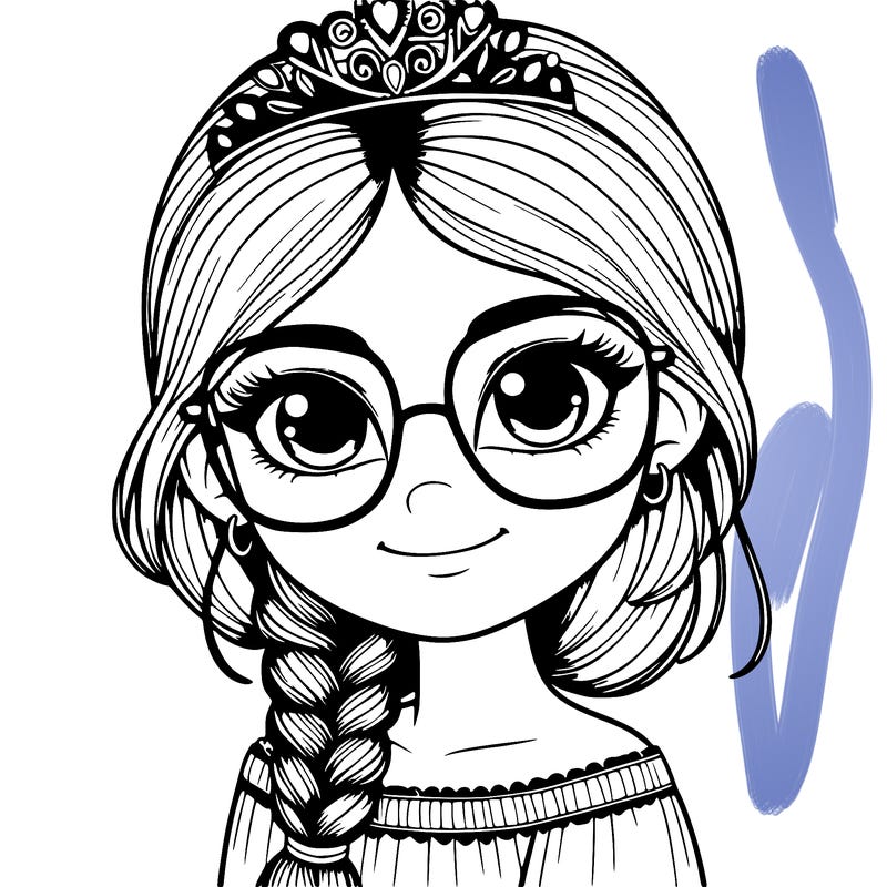 a girl with one braid and glasses who is a princess realistic