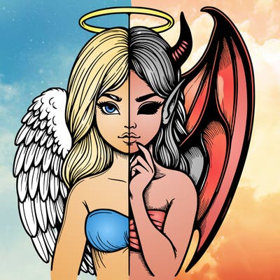 realistic angel half demon