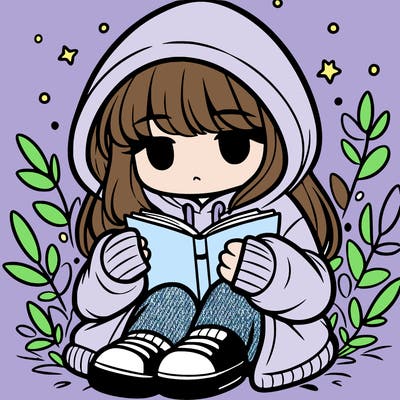 girl in oversized hoodie reading a book