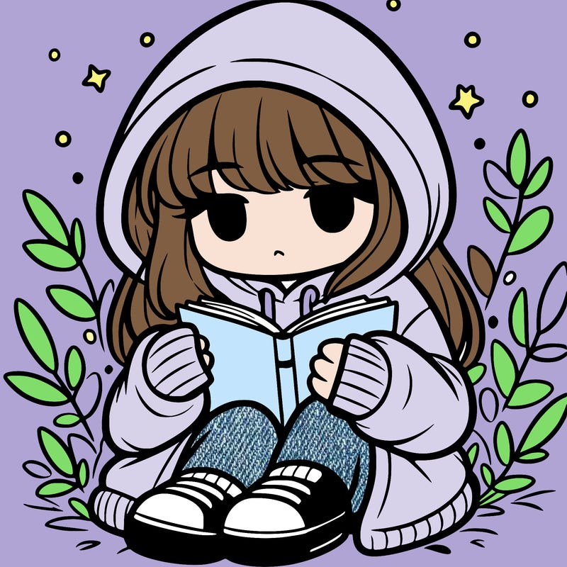 girl in oversized hoodie reading a book