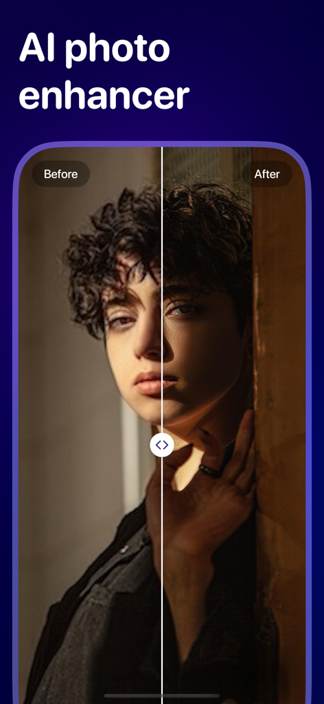 Upscale & Enhance - Pixelfix - Before and after comparison of a portrait using the AI photo enhancer tool
