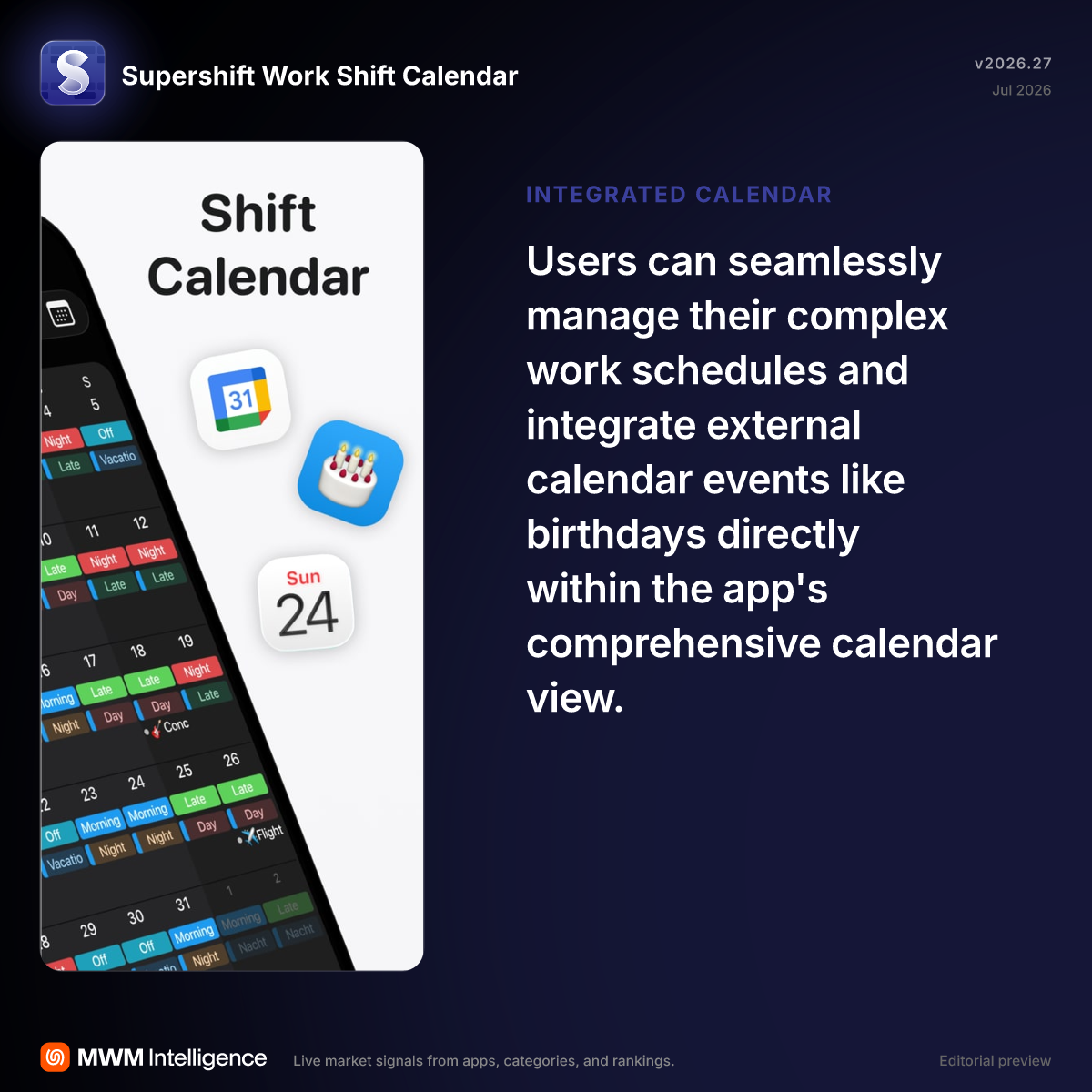 Supershift Work Shift Calendar - Productivity App | MWM