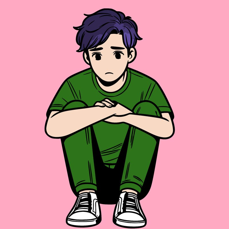 teen boy, sitting down with knees to his chest, sad
