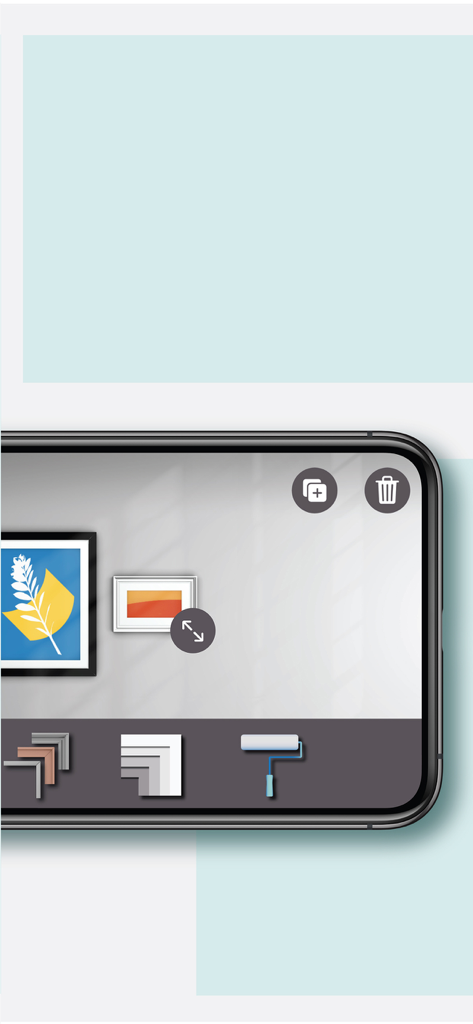 Vista de realidad aumentada de arte enmarcado en una pared usando la aplicación Wallary