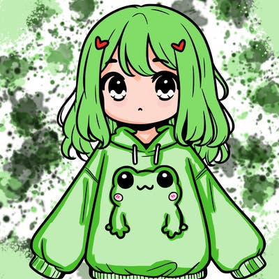 girl wearing frogging sweatshirt