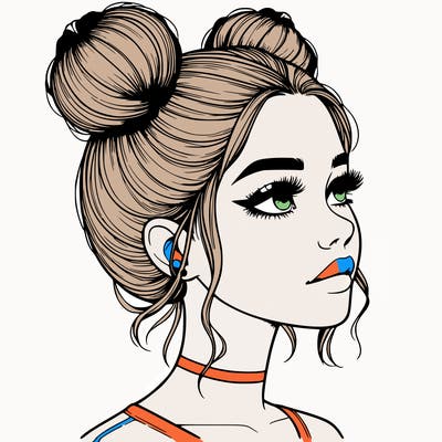 realistic girl with buns on the top of her head